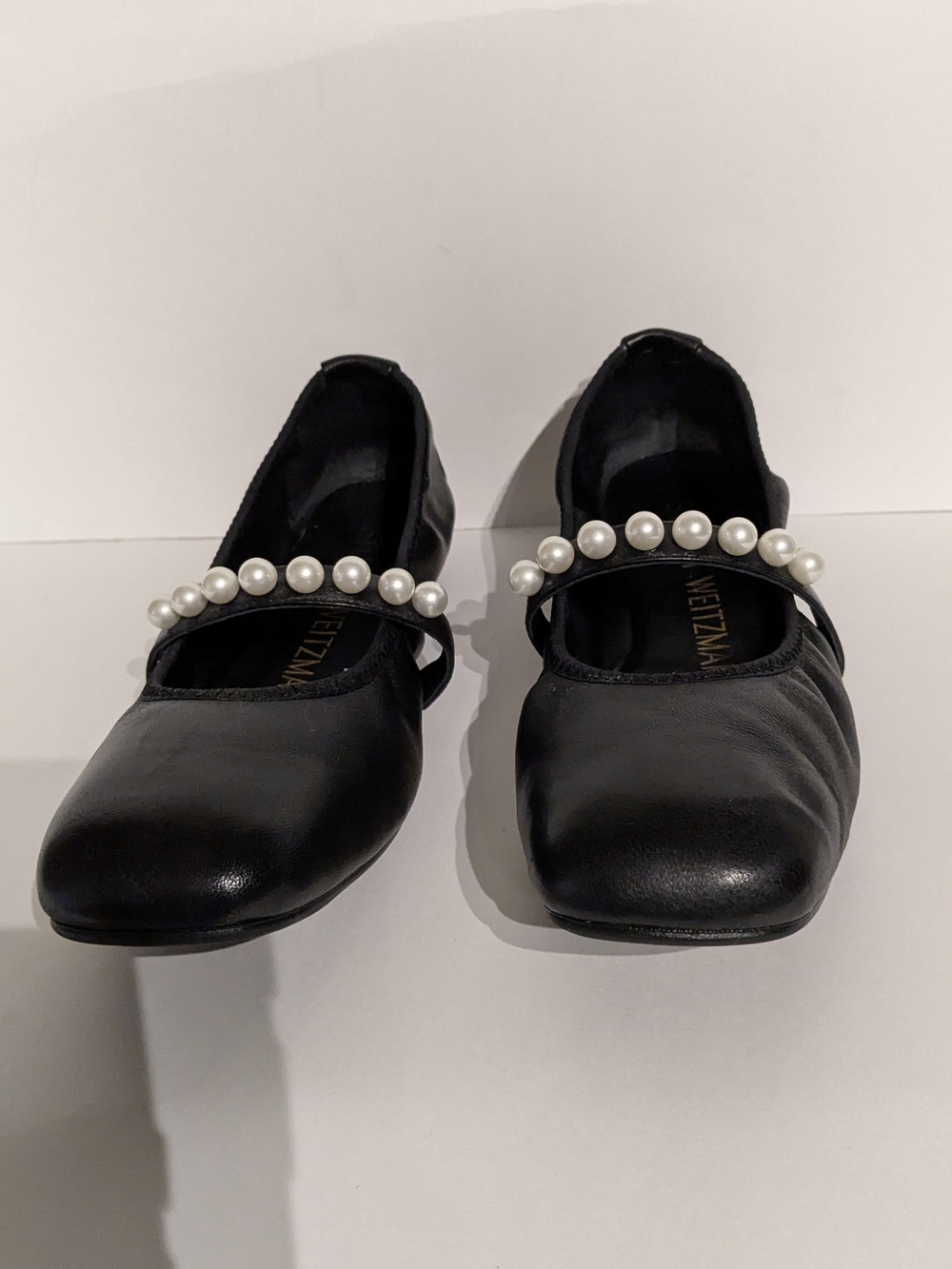 Stuart Weitzman Black Pearl-Strap Mary Jane BALLET Flats